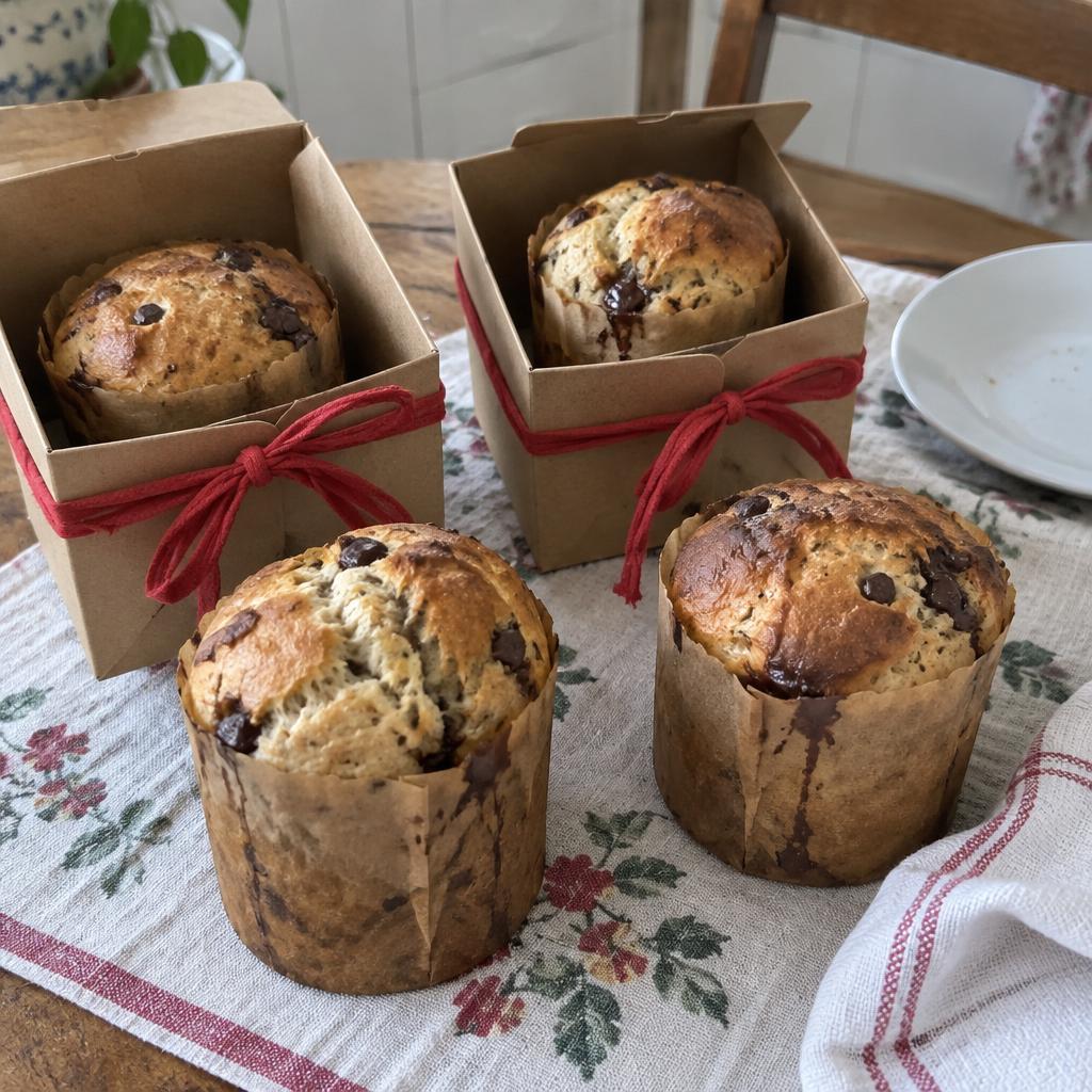 Mini panetones artesanais em caixas de presente com fitas